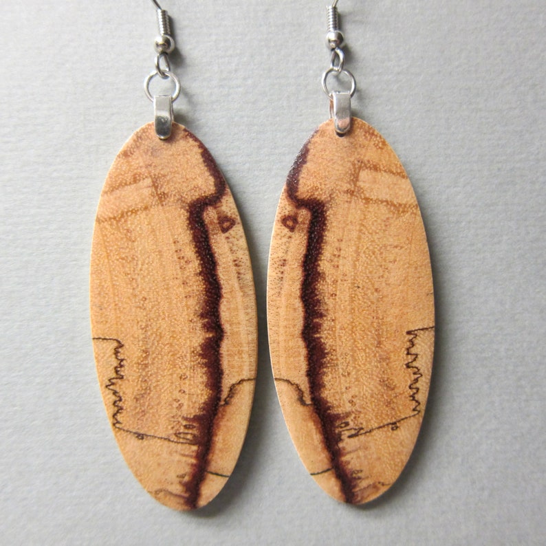 Spalted Tamarind, Exotic Wood Earrings lightweight, ExoticWoodJewelryAnd Earthy image 1
