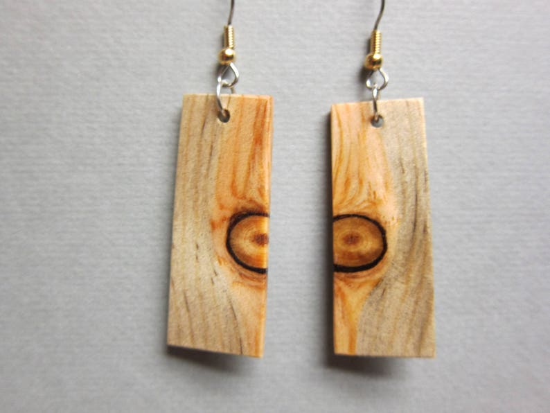 Glowing Pine Beautiful Long Exotic Wood Earrings handcrafted image 0