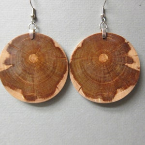 Circle Wood Earrings 1.75 Norfolk Island Pine Wood handcrafted Unique Natural Wood statement earrings image 1