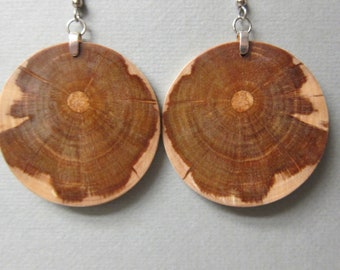 Circle Wood Earrings 1.75 Norfolk Island Pine Wood handcrafted Unique Natural Wood statement earrings