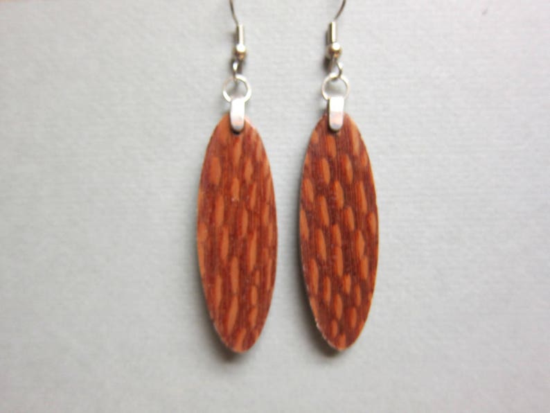 Unique Exotic Wood Patterned Earrings, Handcrafted recycled ExoticWoodJewelryAnd Hypoallergenic wires image 1