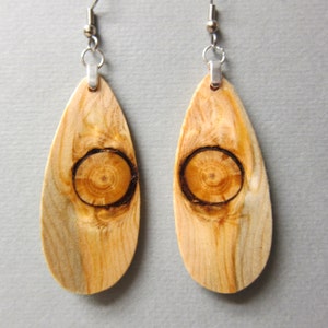 Unique Glowing Pine, Exotic Wood Earrings Long, Dangle, Large ExoticwoodJewelryAnd Backlit Glow