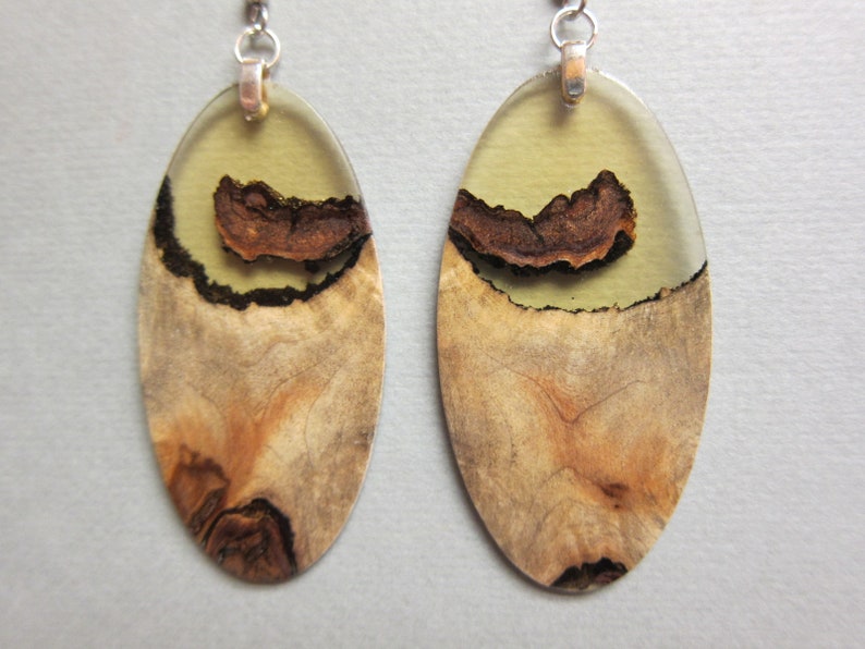 Exotic Wood Earrings Buckeye Burl Resin handcrafted Hypo image 0