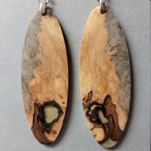 LARGE Thin Buckeye Burl and Resin Exotic Wood Large long Earrings repurposed ecofriendly Handcrafted ExoticWoodJewelryAnd image 1