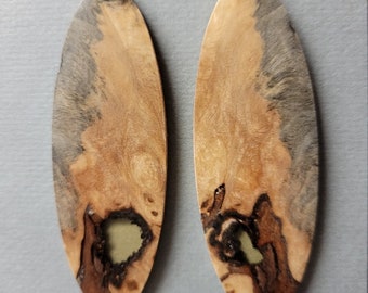 LARGE Thin Buckeye Burl and Resin Exotic Wood Large long Earrings repurposed ecofriendly Handcrafted ExoticWoodJewelryAnd