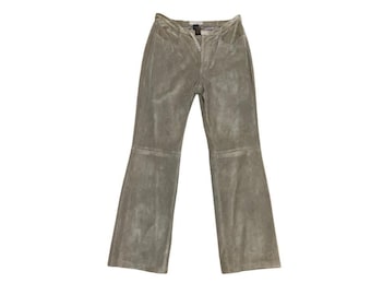 RARE Vintage NWT Women's Suede 100% Leather Flared Pant Size 12 Early 2000s Y2K Deadstock Trendy Clothing