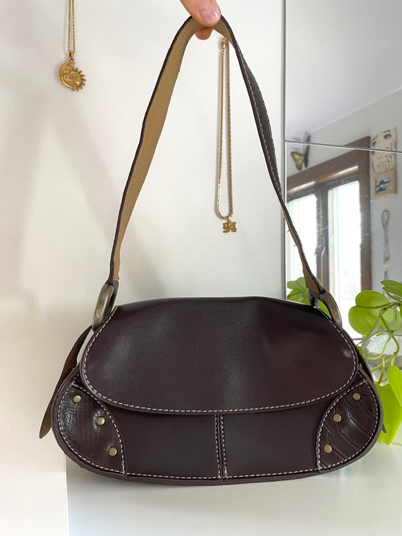 Vintage Y2K Brown Mini Saddle Bag Shoulder Bag wi… - image 3