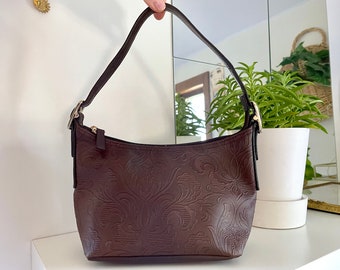 Vintage Y2K Liz Claiborne Brown Floral Embossed Handbag Shoulder Bag Baguette | Brown Liz Claiborne Shoulder Bag Brown Vintage Purse Trendy