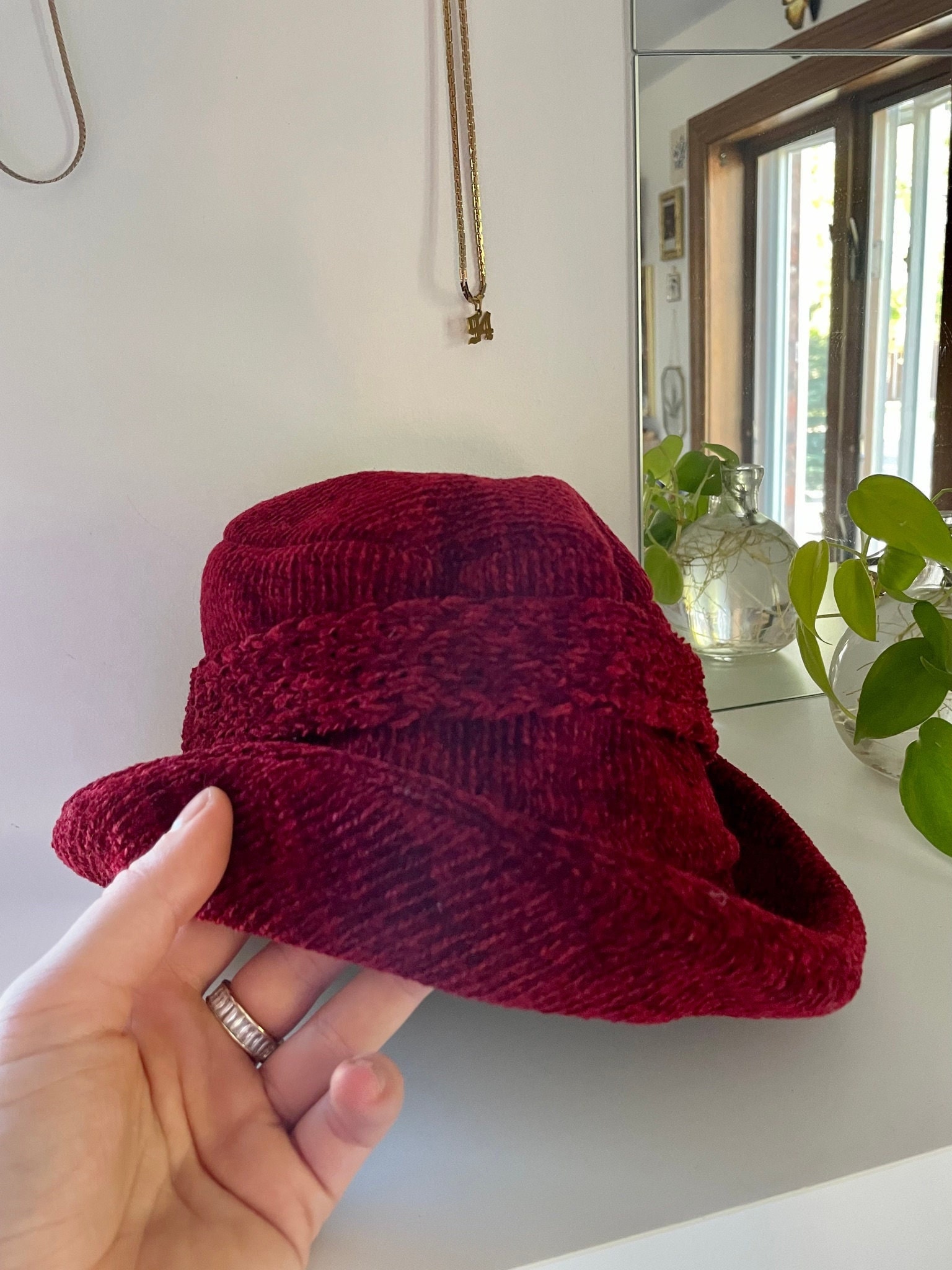 Vintage Red 80s Hat Warm Women's Hat 