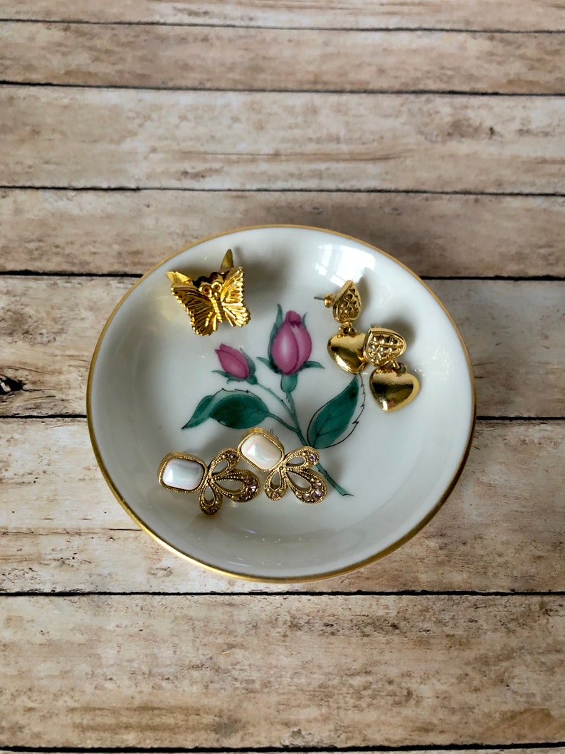 Vintage Floral Trinket Tray Vintage 50s Easterling Radiance Gold Jewelry Vanity Display 50s Vanity Dish Easterling Catchall Tray