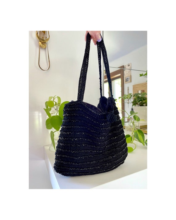 Vintage Carlo Fellini Black Beaded Soft Mini Hand… - image 1