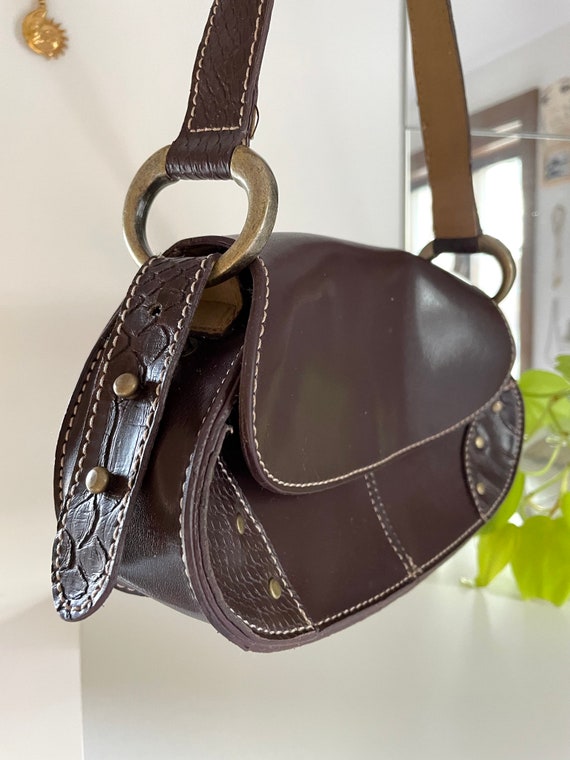 Vintage Y2K Brown Mini Saddle Bag Shoulder Bag wi… - image 10