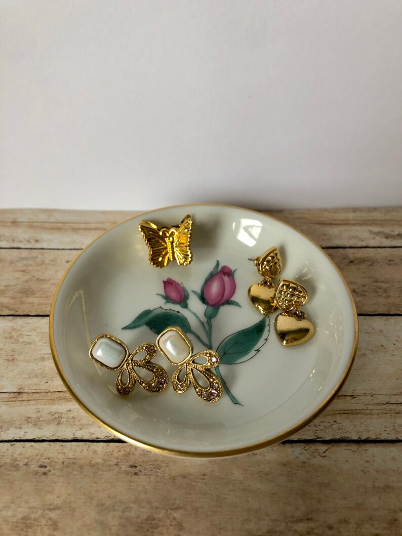 Vintage Floral Trinket Tray Vintage 50s Easterling Radiance Gold Jewelry Vanity Display 50s Vanity Dish Easterling Catchall Tray