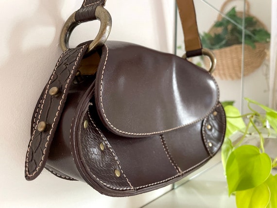 Vintage Y2K Brown Mini Saddle Bag Shoulder Bag wi… - image 8