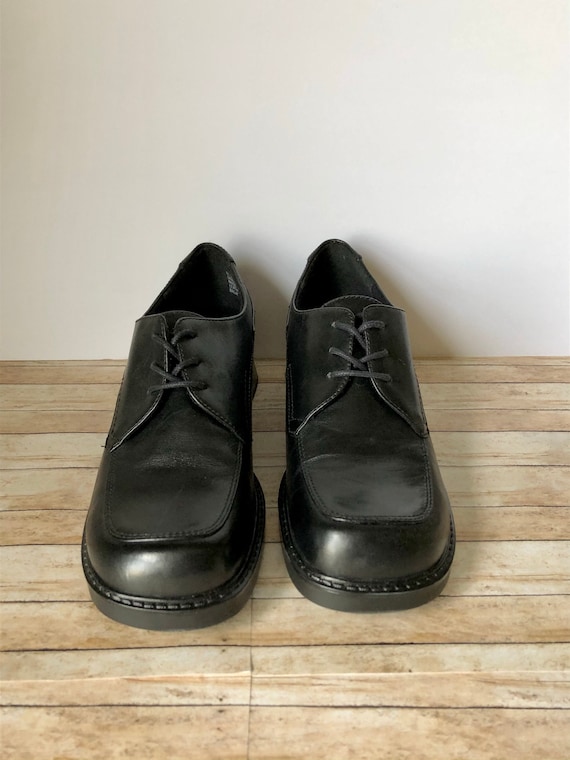Vintage Black Leather Chunky Oxford Square Toed Sh