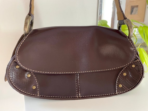 Vintage Y2K Brown Mini Saddle Bag Shoulder Bag wi… - image 2