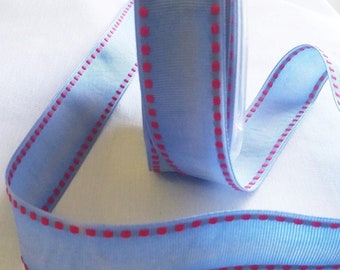 Blue Grosgrain Ribbon, 1 inch Blue with Red Stitching, Blue Craft Ribbon, Hair Ribbon, Baby Shower Ribbon, Party Ribbon, Sold Per Roll