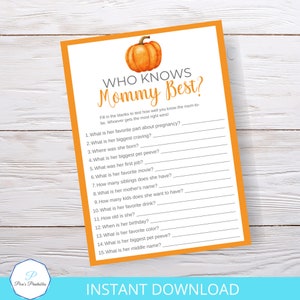 Fall Baby Shower Games, Who Knows Mommy Best, Pumpkin Baby Shower, Thanksgiving Baby Shower, Baby Shower Games