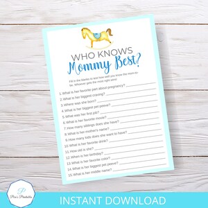 Chi conosce la mamma I migliori giochi per baby shower stampabili Quanto bene conosci la mamma per essere la mamma per essere Gioco per baby shower Blu