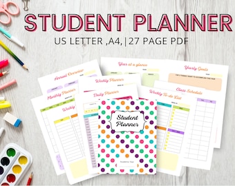 Student Academic Planner, Assignment Tracker, US Letter, A4 (Digital Download)