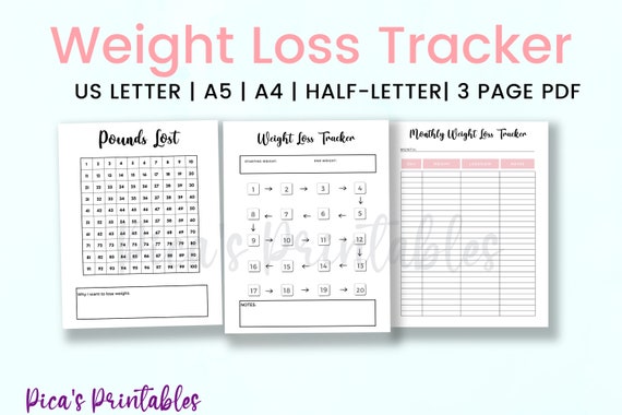 Weight Loss Tracker, Weight Loss Tracker Printable, Weight Loss Printable, Weight  Tracker, A5 Planner Inserts by Pica's Printables