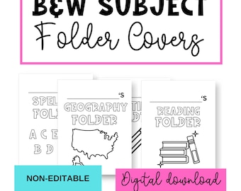 Black and White Student Folder Covers, Subject Folder Covers, Homework Folder Covers, Classroom Folders, Subject Coloring