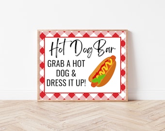 Printable Hot Dog Bar Sign, Printable Hot Dog Table Sign, Hot Dog Sign ...