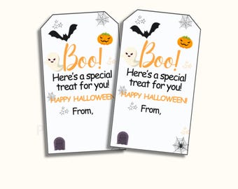 Etiquettes cadeaux d'Halloween, étiquettes cadeaux Boo imprimables, étiquettes de faveurs, des bonbons ou des sorts, sacs cadeaux, étiquettes d'Halloween imprimables, cadeau d'Halloween