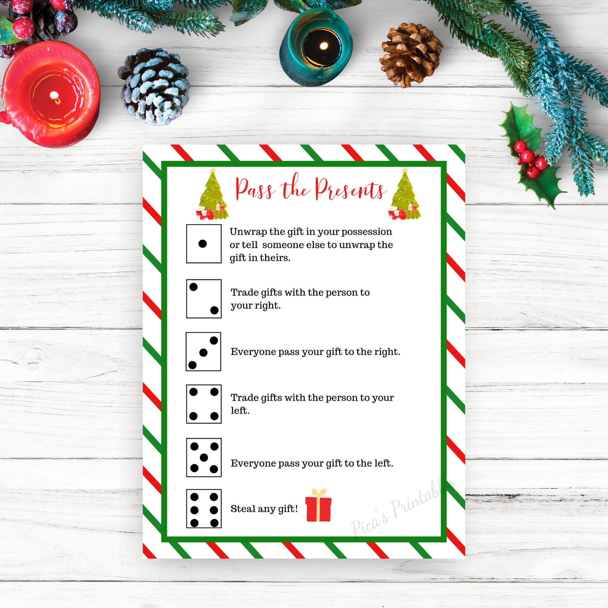 Christmas Printable Games Pass the Present Gift Swap Dice | Etsy Canada