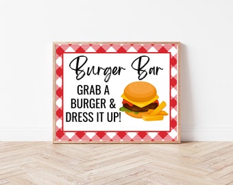 Printable Burger Bar Sign, Printable Burger Table Sign, Hamburgers Sign, Dress it up Sign, BBQ Table Sign, I DO BBQ, Baby Q Decorations