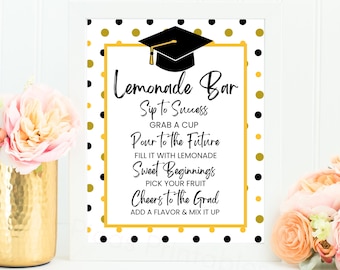 Barra de limonada de graduación, decoración de limón, letrero de barra de limonada, letrero de puesto de limonada, letrero de estación de bebidas de fiesta de graduación,