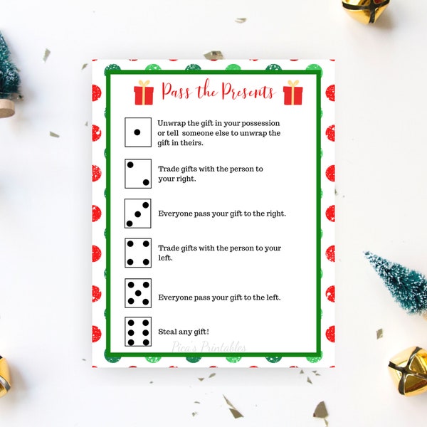 Christmas Printable Games, Pass the Present, Gift Swap, Dice Game, Christmas Party Games, Holiday Party Games, DIY Christmas Games