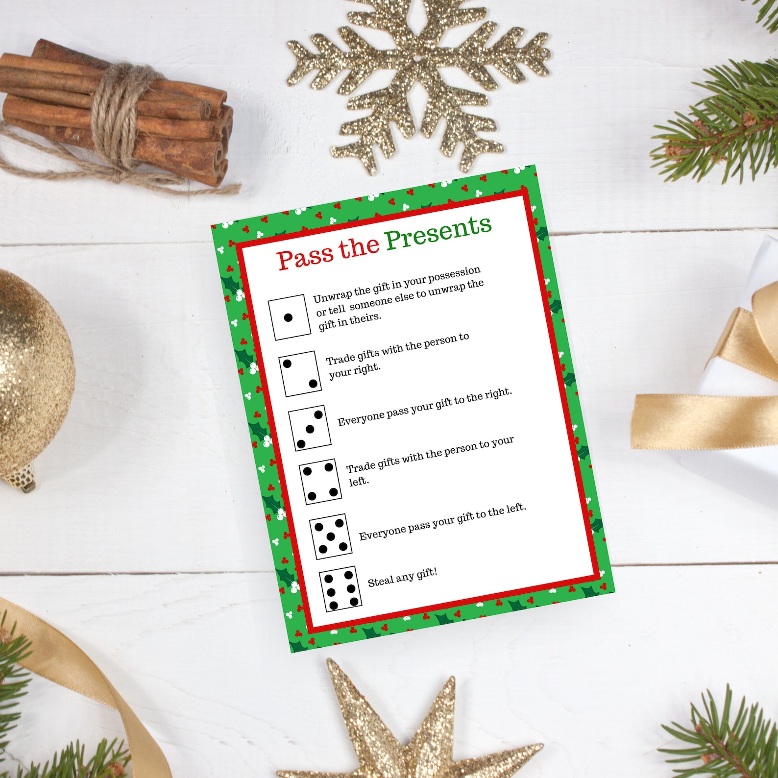 Christmas Printable Games Pass The Present Gift Swap Dice Game