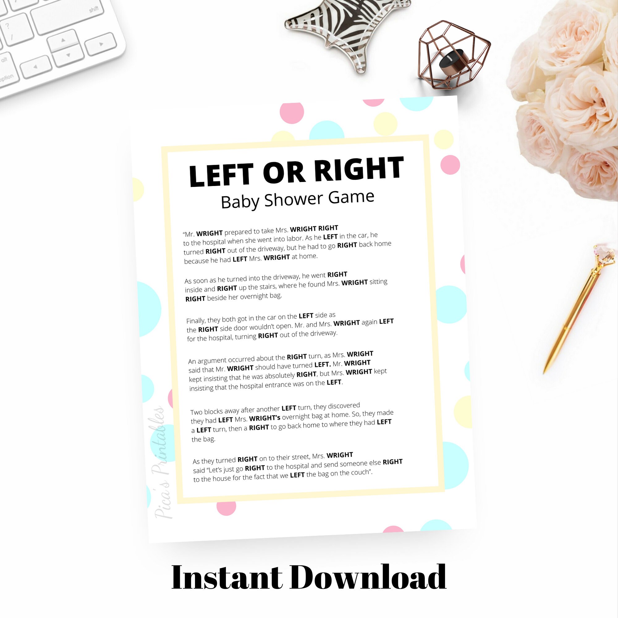 Left Right Baby Shower Game, Left or Right Storybook Baby Shower Game ...
