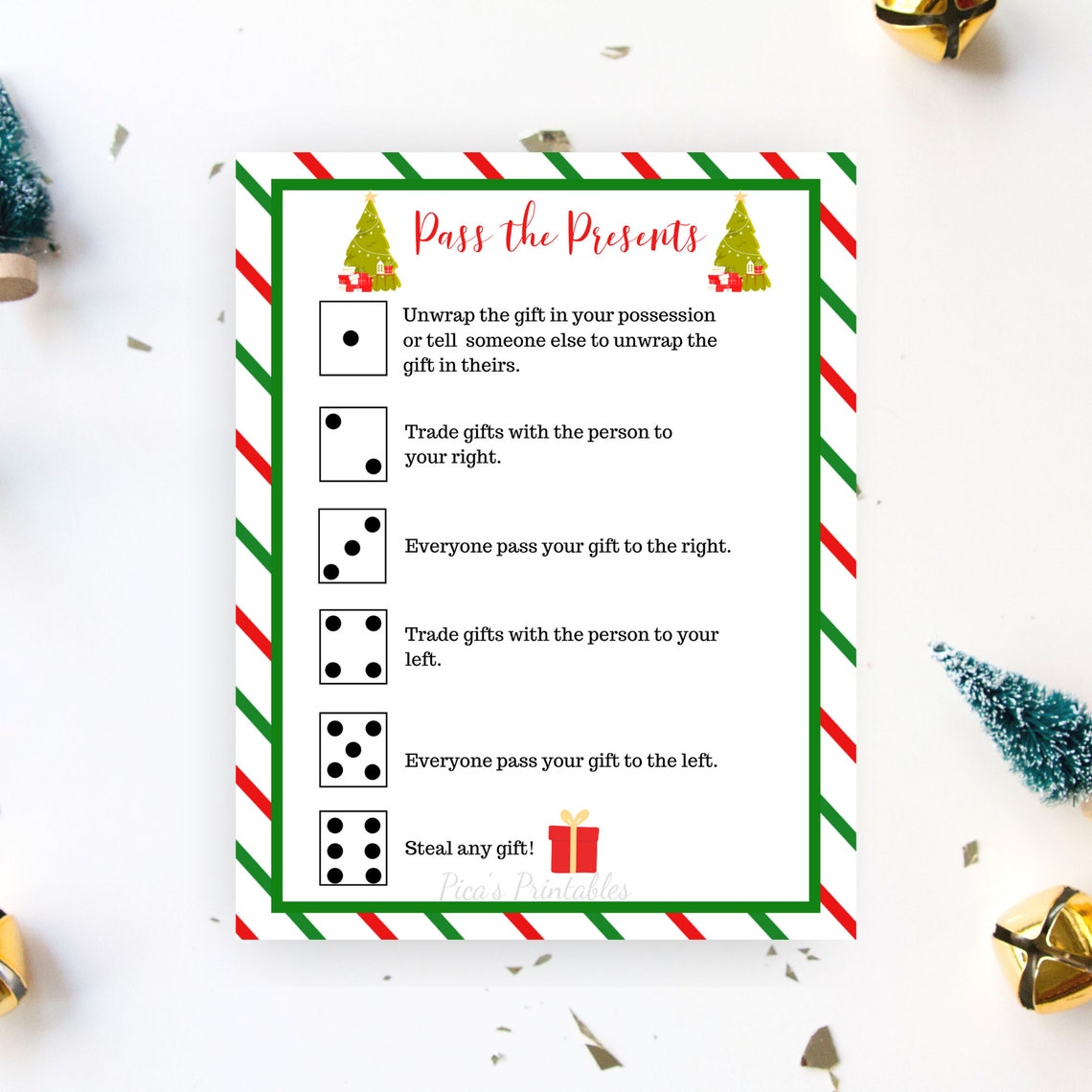 Christmas Printable Games Pass the Present Gift Swap Dice - Etsy