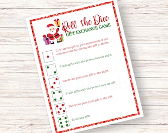 Roll the Dice Gift Exchange Game White Elephant Game Christmas Party Games Christmas Printable Games Christmas Games Dice Game