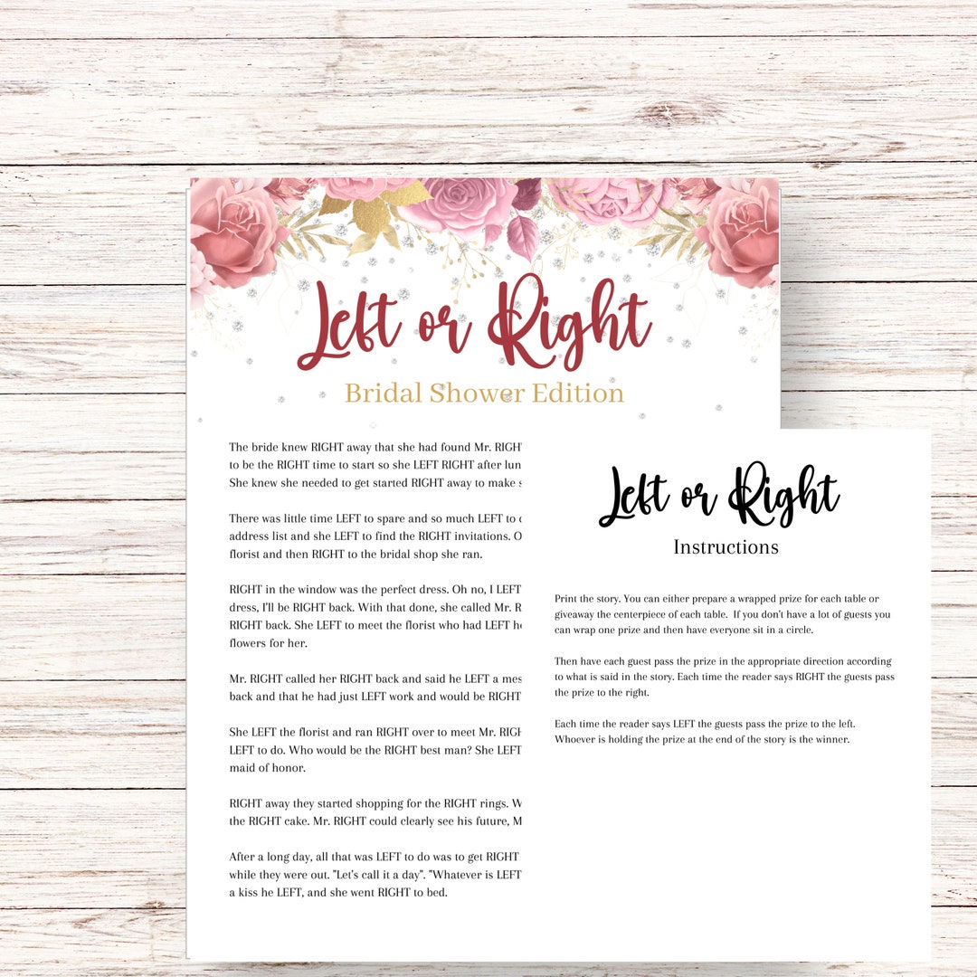 Left or Right Game Bridal Shower Game Prize Pass the Prize Etsy