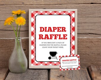 BabyQ Diaper Raffle Sign and Tickets, Diaper Raffle Insert & Sign, BBQ Baby Shower, BabyQue Games, BBQ Baby Shower Games