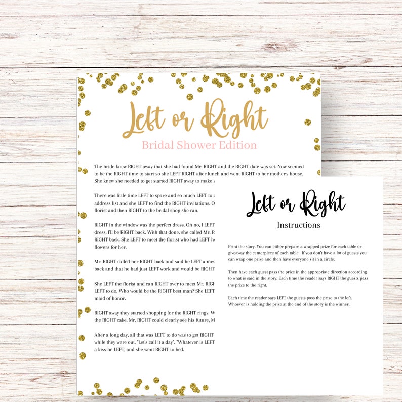 Left or Right Game Bridal Shower Game Prize Pass the Prize Game Left or Right Bridal Shower Game ...