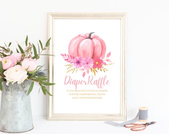 Pumpkin Baby Shower Diaper Raffle Sign, Baby Shower Diaper Raffle Sign, Diaper Raffle Ticket, Diaper Raffle Game, Pink Pumpkin, Floral