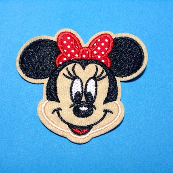 Iron on Sew on Patch:  Minnie with Red Polka Dot Bow