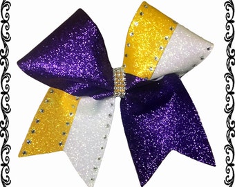 Trójkolorowa kokarda z brokatem i kryształkami