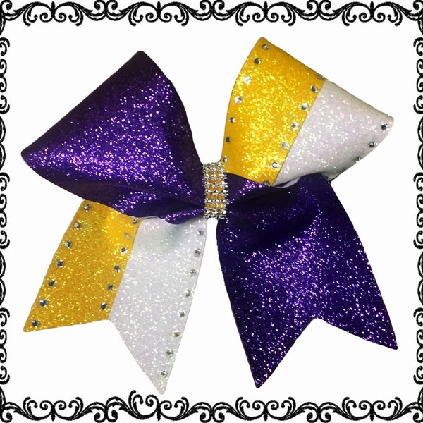 Three Colored Glitter Rhinestone Cheer Bow