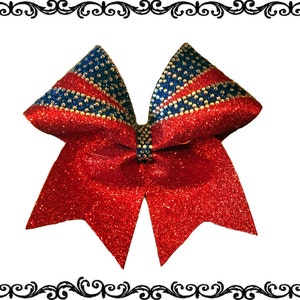 Double lined rhinestone glitter cheer bow