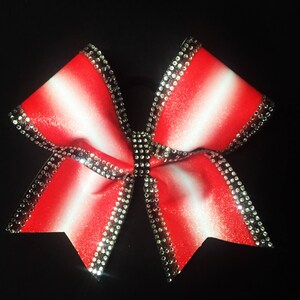 Three colored ombre sublimated glitter rhinestone outlined cheer bow