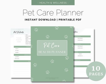 Planificador de bienestar de salud del rastreador de cuidado de mascotas / Registros de registro del diario de mascotas de salud del gato / Organizador/rastreador de PDF imprimible digital