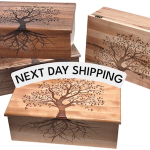 Baum des Lebens Holzgedächtnisbox, Holzbox mit Gravur, Hartholz (Versand am nächsten Tag)