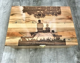 Personalized Father and Son Fishing Memory Box 12x8x4, Engraved Custom Hand Made Wood Keepsake Box, Gift For Fisherman, Father and Son Gift