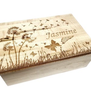 Personalized Dandelions with Butterflies Memory Box 12x8x4, Custom Handmade Wood Keepsake Box, Personalized Keepsake Box, Memorial Box