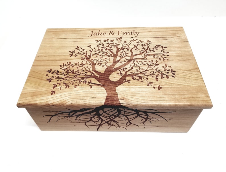 Personalized Tree of Life Memory Box 12x8x4, Custom Hand Made Wood Storage Box, Personalized Memory Box, Personalized Keep Sake Box, image 3